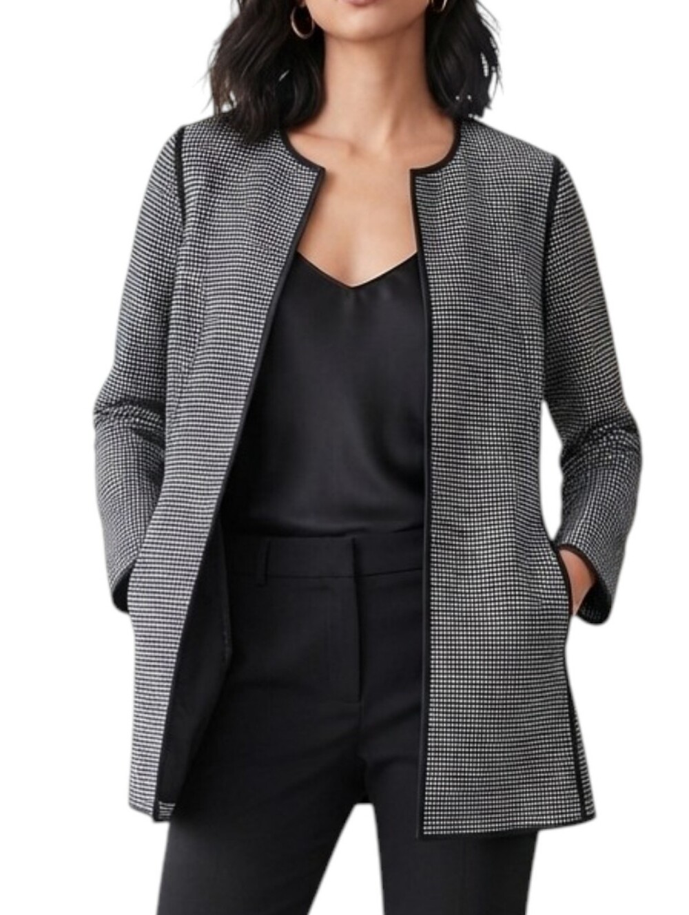 Lafayette 148 New York Black & White Grid Open Front Jacket Coat Size 4